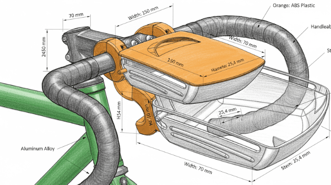 KUDO technical drawing on a bike