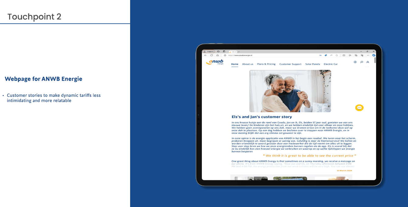 Touchpoint two, a webpage for ANWB Energie with customer stories